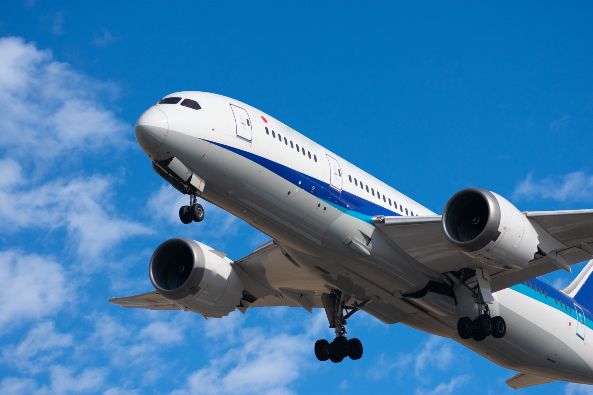 青空を背景に離陸する旅客機